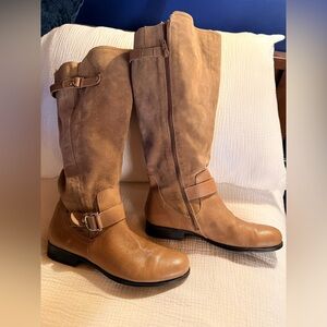 Naturalizer Jenelle Suede & Leather Tan Boots - size 10.5M Wide Calf